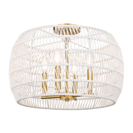 A large image of the Golden Lighting 6808-4SF Modern Brushed Gold / Bleached White Raphia