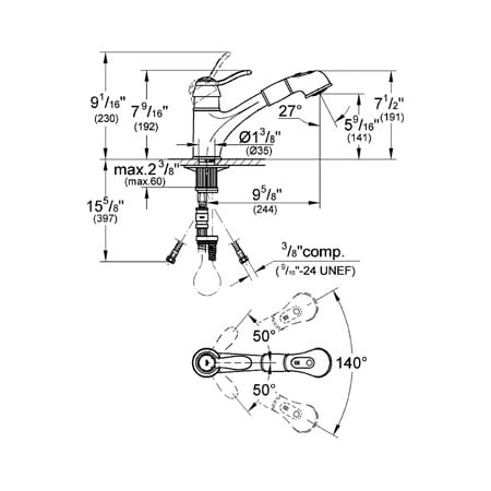 Grohe 32459en0 Brushed Nickel Ashford Pull Out Kitchen Faucet With