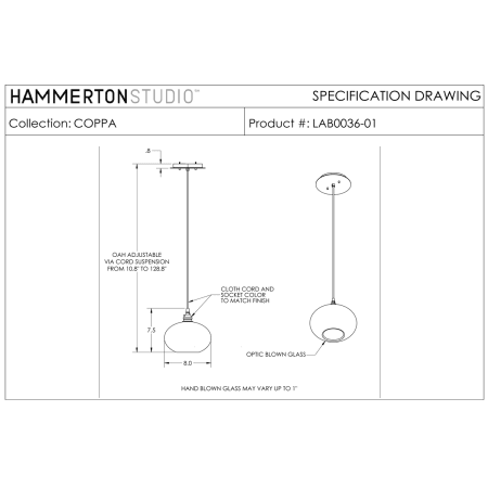 A large image of the Hammerton Studio LAB0036-01 Coppa Pendant Spec Drawing