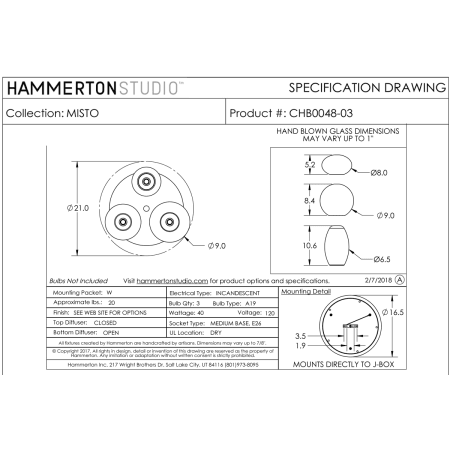 A large image of the Hammerton Studio CHB0048-03 Hammerton CHB0048-03 Specifications 2