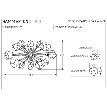 A large image of the Hammerton Studio PLB0039-0D Specification Drawing 2