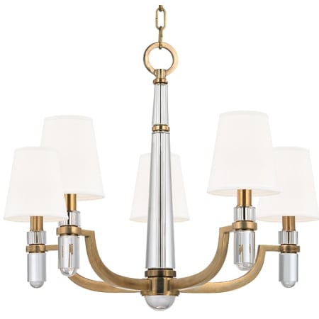 A large image of the Hudson Valley Lighting 985 Aged Brass / White Silk Shades