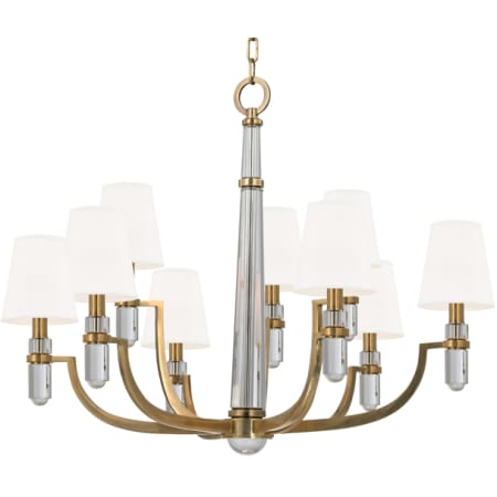 A large image of the Hudson Valley Lighting 989 Aged Brass / White Silk Shades