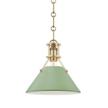 A large image of the Hudson Valley Lighting MDS351 Aged Brass / Leaf Green