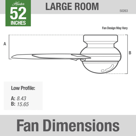 A large image of the Hunter Cranbrook 52 Low Profile Hunter 50263 Cranbrook Dimension Graphic