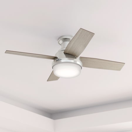 Hunter 59243 Brushed Nickel Dempsey 44 4 Blade Led Ceiling Fan With Remote Control Included Lightingdirect Com - Hunter Dempsey Low Profile 44 Ceiling Fan With 3000k Led Light