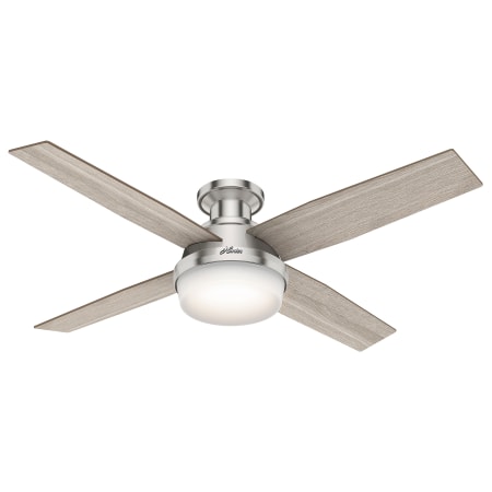 A large image of the Hunter Dempsey 52 LED Low Profile Brushed Nickel / Light Gray Oak / Natural Wood