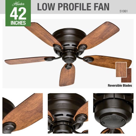 A large image of the Hunter Low Profile 42 Hunter 51061 Ceiling Fan Details