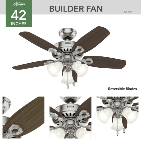 A large image of the Hunter Builder 42 Hunter 52106 Builder Ceiling Fan Details