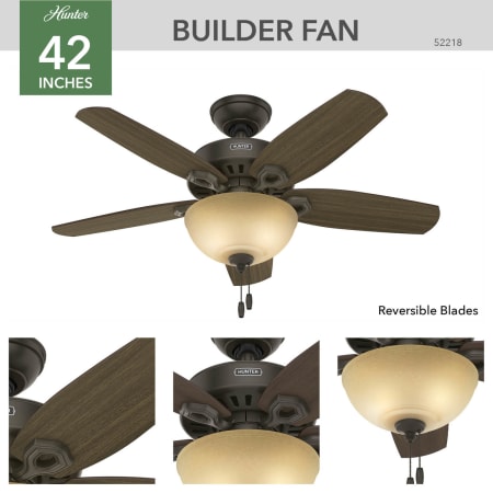 A large image of the Hunter Builder Small Room Bowl Hunter 52218 Builder Ceiling Fan Details