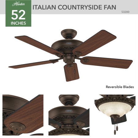 A large image of the Hunter Italian Countryside Hunter 53200 Italian Countryside Ceiling Fan Details