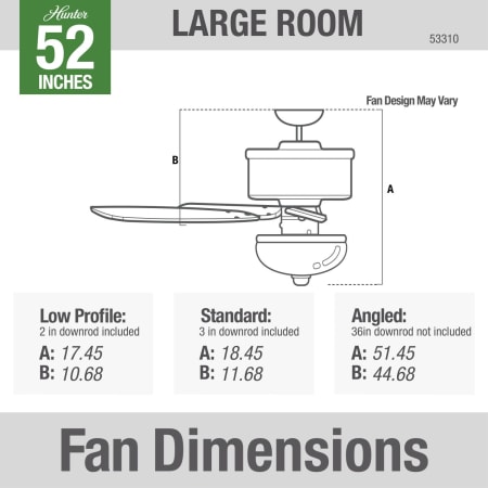 A large image of the Hunter Newsome 52 Bowl Hunter 53310 Newsome Dimension Graphic