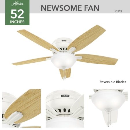 A large image of the Hunter Newsome 52 Low Profile Hunter 53313 Newsome Ceiling Fan Details