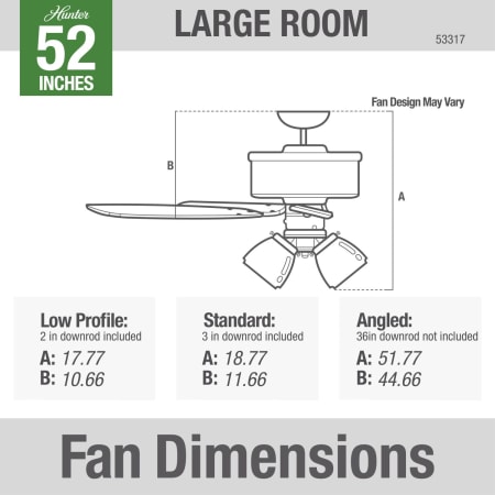 A large image of the Hunter Newsome 52 3 Light Hunter 53317 Newsome Dimension Graphic