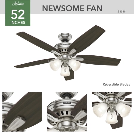A large image of the Hunter Newsome 52 3 Light Hunter 53318 Newsome Ceiling Fan Details