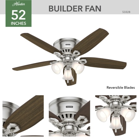 A large image of the Hunter Builder 52 Low Profile Hunter 53328 Builder Ceiling Fan Details