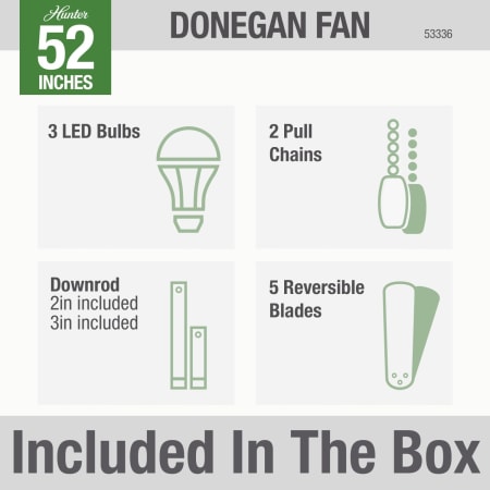 A large image of the Hunter Donegan 52 3 Light Hunter 53336 Donegan Included in Box