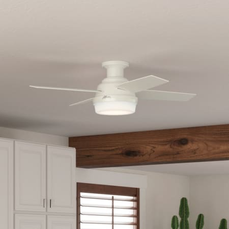 Hunter 59243 Brushed Nickel Dempsey 44 4 Blade Led Ceiling Fan With Remote Control Included Lightingdirect Com - Hunter Dempsey Low Profile 44 Ceiling Fan With 3000k Led Light