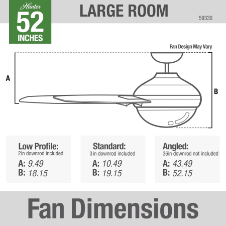 A large image of the Hunter Hepburn 52 LED Hunter 59330 Hepburn Dimension Graphic