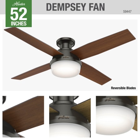 A large image of the Hunter Dempsey 52 LED Low Profile Hunter 59447 Dempsey Ceiling Fan Details