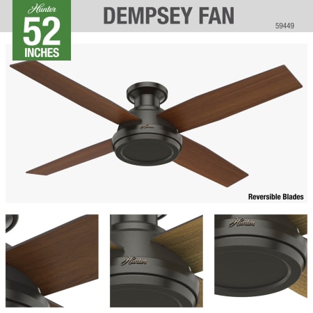 A large image of the Hunter Dempsey 52 Low Profile Hunter 59449 Dempsey Ceiling Fan Details