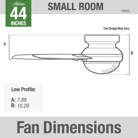 A large image of the Hunter MINIMUS 44 LED LOW PROFILE Hunter 59452 Minimus Dimension Graphic