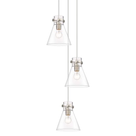 A large image of the Innovations Lighting 113-410-1PS-10-16 Newton Cone Pendant Brushed Satin Nickel / Clear