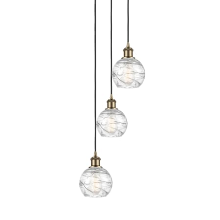 A large image of the Innovations Lighting 113B-3P-18-13 Athens Pendant Antique Brass / Clear Deco Swirl