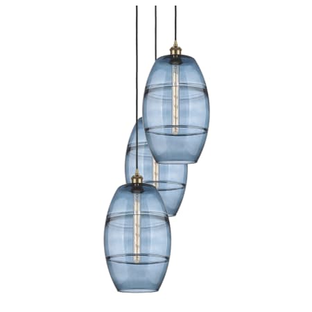 A large image of the Innovations Lighting 113B-3P-56-17 Vaz Pendant Antique Brass / Blue