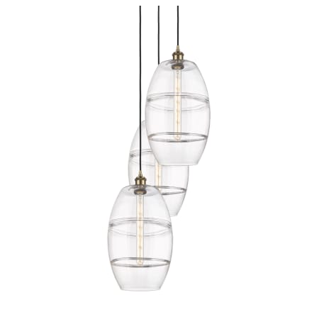 A large image of the Innovations Lighting 113B-3P-56-17 Vaz Pendant Antique Brass / Clear