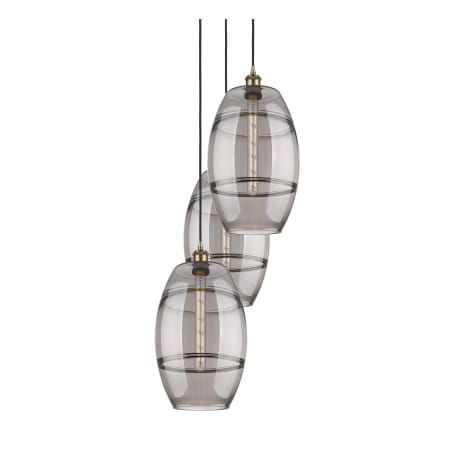 A large image of the Innovations Lighting 113B-3P-56-17 Vaz Pendant Antique Brass / Smoked