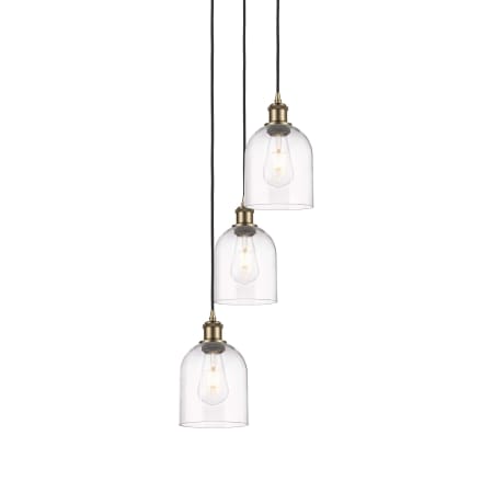A large image of the Innovations Lighting 113B-3P-30-12 Bella Pendant Antique Brass / Clear