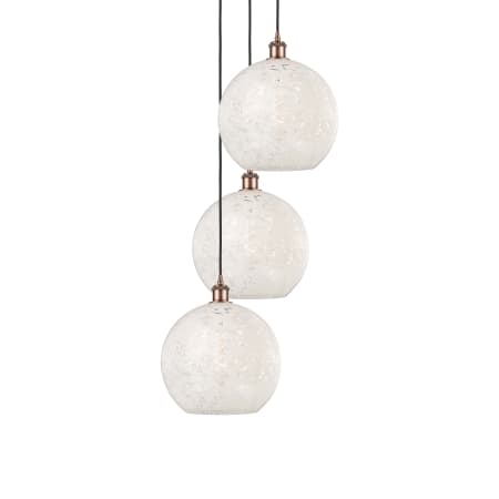 A large image of the Innovations Lighting 113B-3P-14-19 White Mouchette Pendant Antique Copper