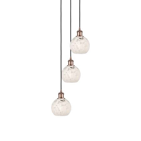 A large image of the Innovations Lighting 113B-3P-11-13 White Mouchette Pendant Antique Copper