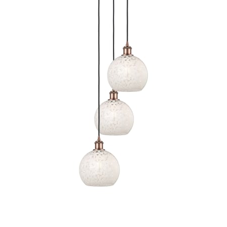 A large image of the Innovations Lighting 113B-3P-36-15 White Mouchette Pendant Antique Copper