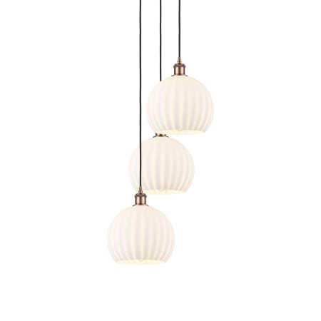 A large image of the Innovations Lighting 113B-3P-42-17 White Venetian Pendant Antique Copper