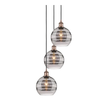 A large image of the Innovations Lighting 113B-3P-30-15 Rochester Pendant Antique Copper / Smoked