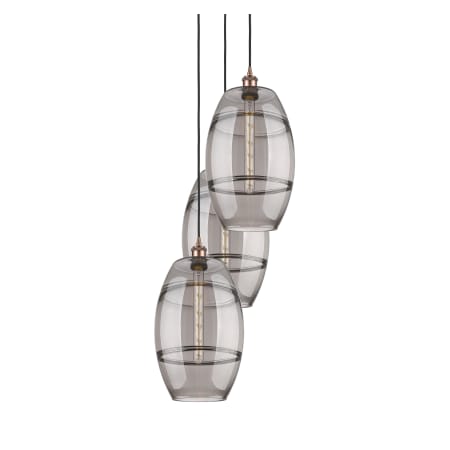 A large image of the Innovations Lighting 113B-3P-56-17 Vaz Pendant Antique Copper / Smoked