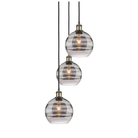 A large image of the Innovations Lighting 113B-3P-30-15 Rochester Pendant Black Antique Brass / Smoked