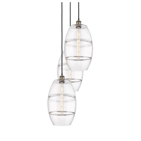 A large image of the Innovations Lighting 113B-3P-56-17 Vaz Pendant Black Antique Brass / Clear