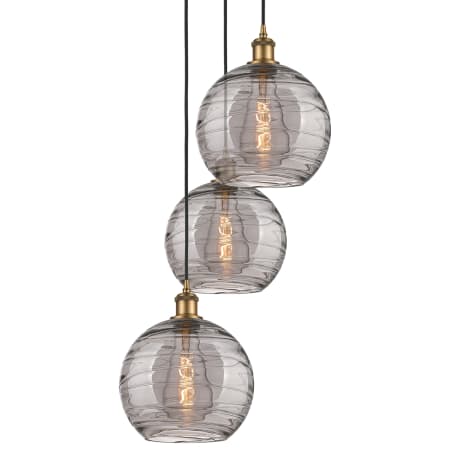 A large image of the Innovations Lighting 113B-3P 36 17 Athens Deco Swirl Pendant Brushed Brass / Light Smoke Deco Swirl