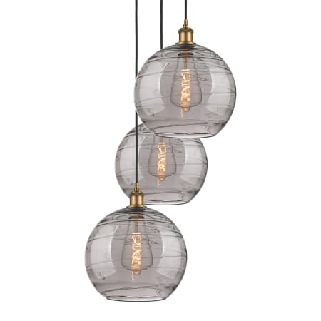 A large image of the Innovations Lighting 113B-3P 41 19 Athens Deco Swirl Pendant Brushed Brass / Light Smoke Deco Swirl