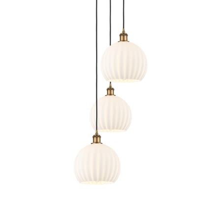 A large image of the Innovations Lighting 113B-3P-42-17 White Venetian Pendant Brushed Brass