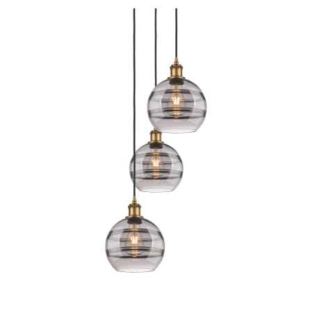 A large image of the Innovations Lighting 113B-3P-30-15 Rochester Pendant Brushed Brass / Smoked