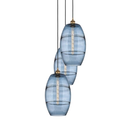 A large image of the Innovations Lighting 113B-3P-56-17 Vaz Pendant Brushed Brass / Blue