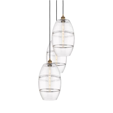 A large image of the Innovations Lighting 113B-3P-56-17 Vaz Pendant Brushed Brass / Clear