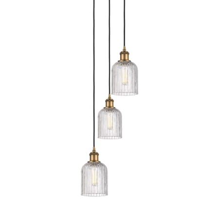 A large image of the Innovations Lighting 113B-3P-28-12 Bridal Veil Pendant Brushed Brass / Clear