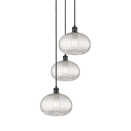 A large image of the Innovations Lighting 113B-3P-30-17 Ithaca Pendant Matte Black / Clear Ithaca