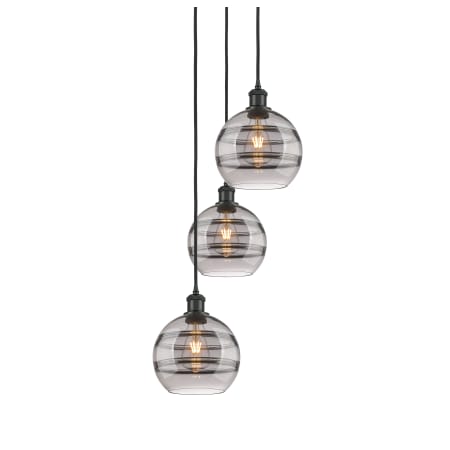 A large image of the Innovations Lighting 113B-3P-30-15 Rochester Pendant Matte Black / Smoked