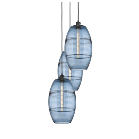 A large image of the Innovations Lighting 113B-3P-56-17 Vaz Pendant Matte Black / Blue